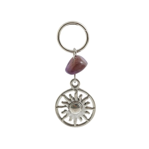 Detailed silver alloy sun pendant with purple raw crystal bead for dreadlock braiding