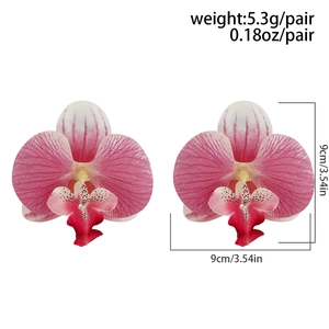 Details von rosa Orchideen-Ohrringen mit Größe 9cm und Gewicht 5.3g auf weißem Grund