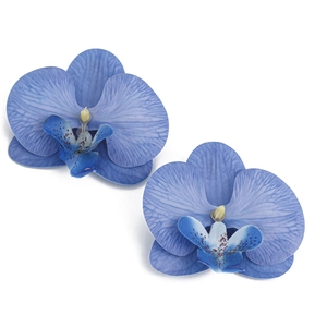 Halskette mit blauen Phalaenopsis-Orchideenblüten aus Stoff und langer Wickelschnur für Damen