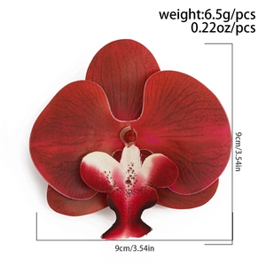 Detailansicht der 9 cm dunkelroten Orchidee mit Textur und Gewichtsangaben