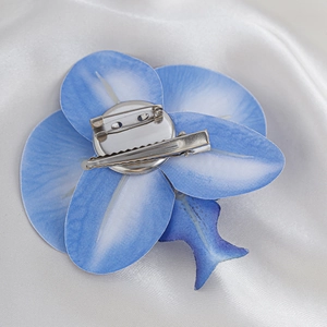 Blaue Phalaenopsis Orchidee Choker Halskette mit verstellbarem Kordelzug und Metallclip
