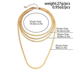 Detailed size chart for layered gold snake chain necklace with four specific lengths