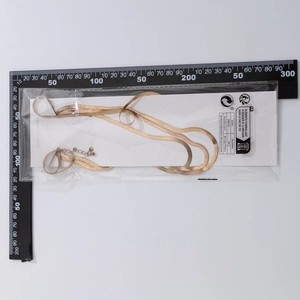 Detailed flat lay of golden snake bone chain necklace with measuring scale and packaging