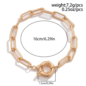 Detail view of gold punk chain bracelet showing 16cm length and 7.2g weight specs