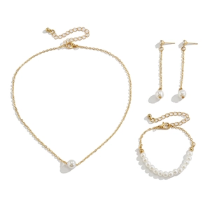 Parure de bijoux élégante en alliage doré avec perles, collier, bracelet et boucles