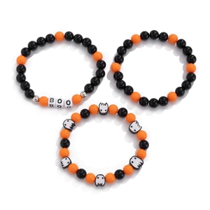 Dreiteiliges Halloween-Perlenarmband-Set mit BOO-Buchstaben und Geisteranhängern