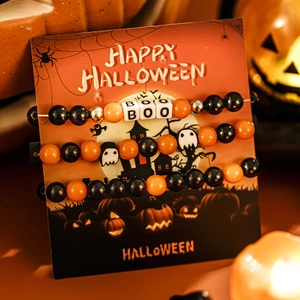 Dreiteiliges Halloween-Armbandset mit Gespenster-Anhängern und BOO-Buchstabenperlen