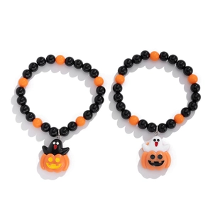 Halloween Perlenarmband-Set mit orange-schwarzen Perlen und Kürbis-Geist-Anhängern