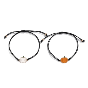 Set di braccialetti con ciondolo a zucca di Halloween e cordino nero per coppie