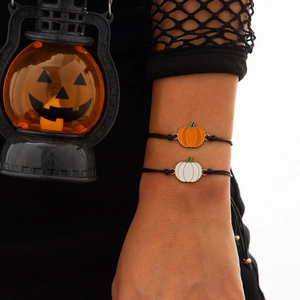 Set di bracciali con ciondolo a zucca di Halloween con cordino nero per unisex