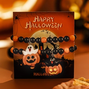 Geister- und Kürbis-Polymer-Ton-Perlenarmband-Set für die Halloween-Party