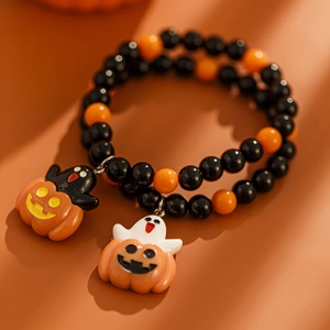Details zu Halloween-Perlenarmbändern mit Kürbis- und Geist-Anhängern in Orange und Schwarz