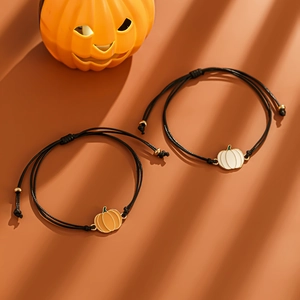 Braccialetti di Halloween con ciondolo a zucca e cordino cerato nero regolabile set da 2