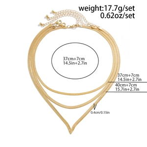 Detailed dimensions of layered gold snake chain necklace set with weight and length specifications