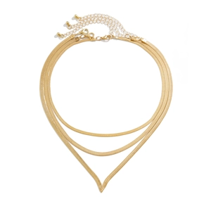 Three-layered gold snake chain necklace with a unique V-shaped geometric design
