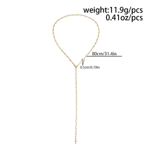 Detailed dimensions and weight of golden Y-shaped layered crystal cross chain necklace