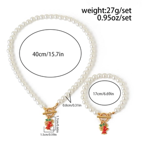 Weihnachts-Perlenschmuckset mit Emaille-Glocken und goldenem OT-Verschluss Maße