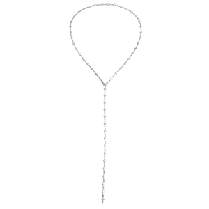 Macro shot of silver-tone Y-shaped necklace with interlocking cross link details
