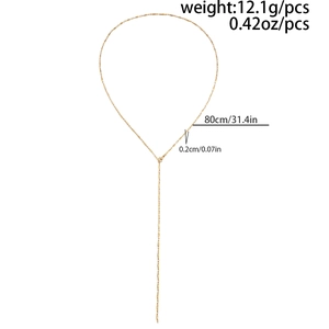 Detailed size chart for the gold Y-shaped tassel necklace with pearl and metal sequins