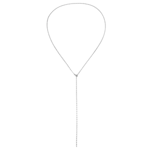 Minimalist silver Y-shaped crystal necklace with geometric multi-layer tassel detail