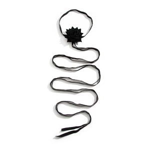 Elegant black fabric rose choker necklace with long adjustable silk ribbon for women