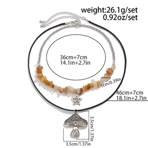 Detailoverzicht van boho gelaagde paddenstoelketting met afmetingen en gewichtsspecificaties