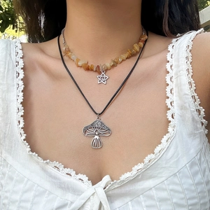 Boheemse Vintage Paddenstoel Hanger Gelaagde Halsketting Legering Turkoois Ster Maan Bosstijl Vrouwen Etnische Sieraden