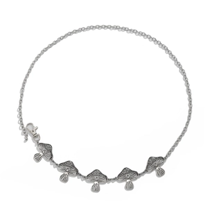 Catena da corpo vintage in argento con pendenti a fungo e dettagli punk metallici