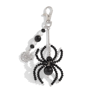 Gothic 3-piece spider keychain set with sunflower crystal and white pearl weave charms