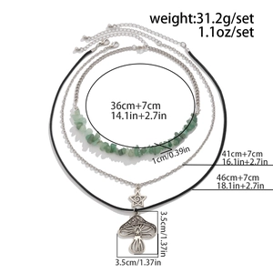 Drielagige kettingset details van de paddenstoel hanger en turquoise kralen maten