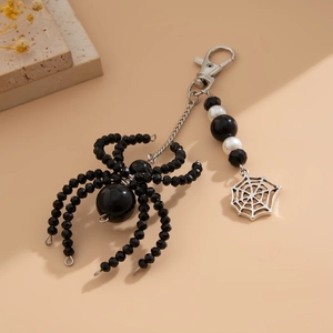 3-piece Halloween spider keychain set with crystal sunflower and white pearl charms