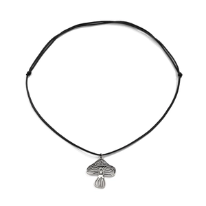 Bohemian paddenstoel hanger ketting met sterpatronen op zwart verstelbaar waxkoord
