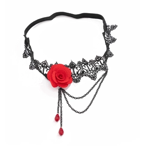 Chaîne de cuisse en dentelle noire gothique avec rose rouge et pendentifs métalliques