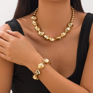 Collar Y Pulsera De Cuentas CCB Geométricas Vintage Gruesas Joyas Individuales De Cuentas Metálicas Pulidas Irregulares Para Mujer