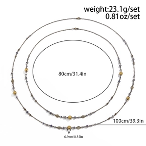 Detail view of long pearl beaded necklace set with 80cm and 100cm length specifications