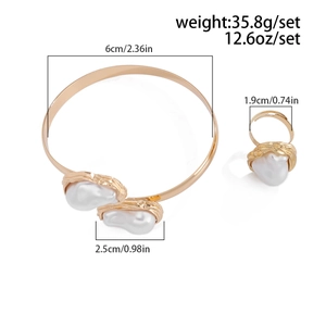Guide des tailles détaillé pour l'ensemble bracelet et bague en perles baroques dorées
