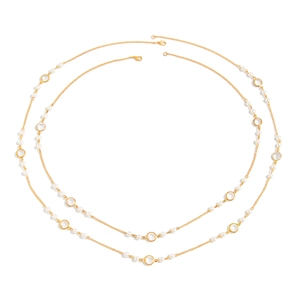 Long gold beaded pearl and crystal necklace set for women with elegant layered design