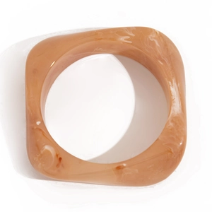 Modern chunky square resin bangle with nude marble texture and minimalist design