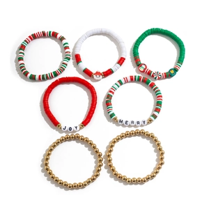 Lot de 7 bracelets de Noël avec perles colorées, lettres JOY et MERRY et charms