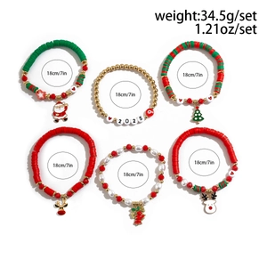 Detailed view of 6-piece Christmas bead bracelet set with enamel holiday charms