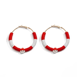 Christmas hoop earrings with red white clay beads and cute Santa Claus charms