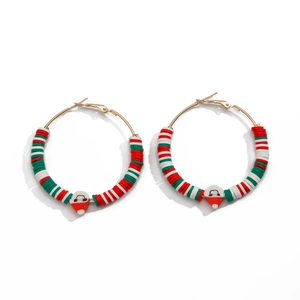 Christmas hoop earrings with festive red white green heishi beads and Santa charm