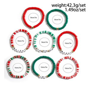 Ensemble de 8 bracelets de Noël en pâte polymère, poids 42,3g et circonférence 18cm