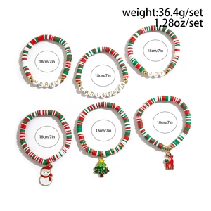 Lot de 6 bracelets de Noël en argile avec lettres Merry Christmas Joy et breloques