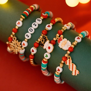 Christmas beaded bracelet set with 2025 charms, reindeer and Santa holiday pendants
