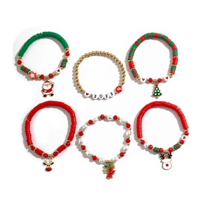 Detailed set of Christmas beaded bracelets with Santa and reindeer enamel charms