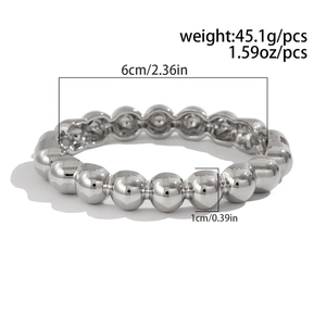 Polished silver beaded bracelet with 6cm inner diameter and 1cm metal sphere details