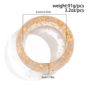 Detailed view of resin bangle with gold foil flakes showing dimensions and weight