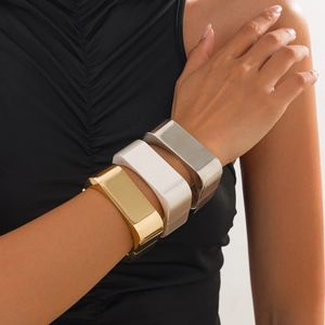 Geometric Wide Alloy Metal Bracelet Minimalist Industrial Style Hinged Open Cuff Bangle Gold Silver Plated Jewelry For Women