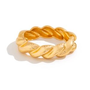 Wide gold twist cuff bracelet with hammered metal texture and vintage rope design